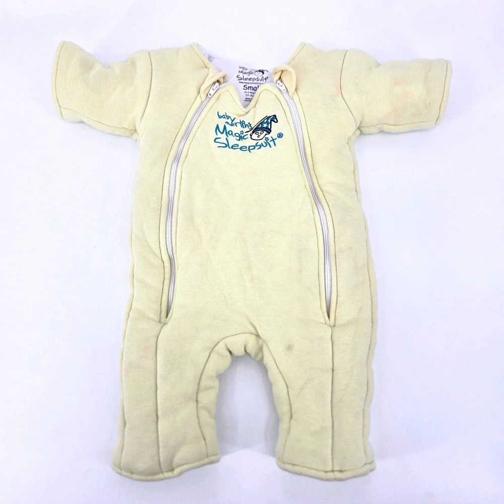 Baby Merlin's Magic Sleepsuit Cotton Swaddle Transition Small Cream Yellow GUC